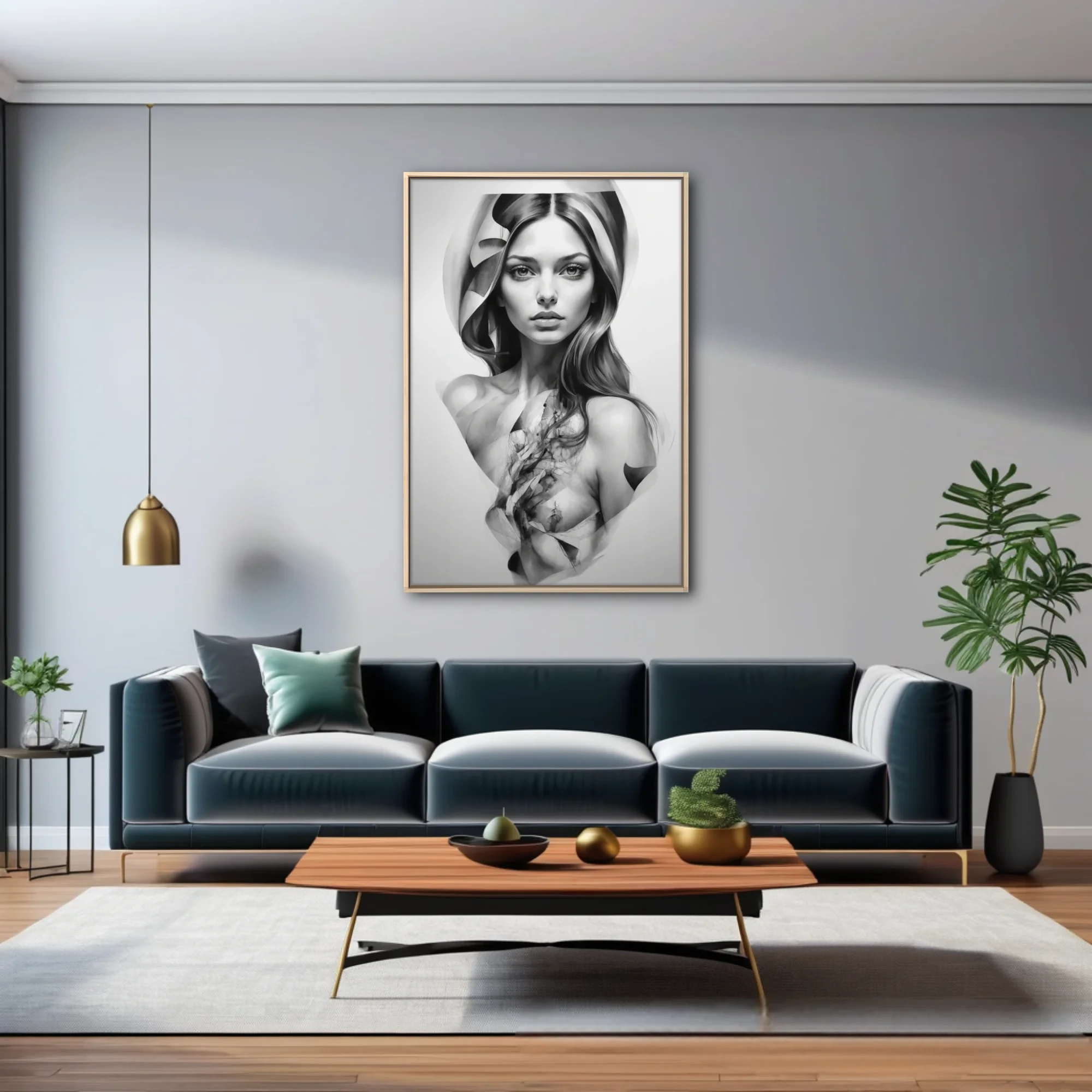 Black-and-white dreamlike portrait with abstract fragmented forms and face