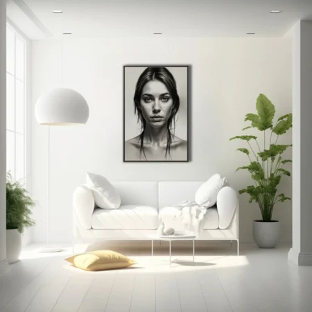 Black-and-white graphite-style portrait study with sketch lines and detail