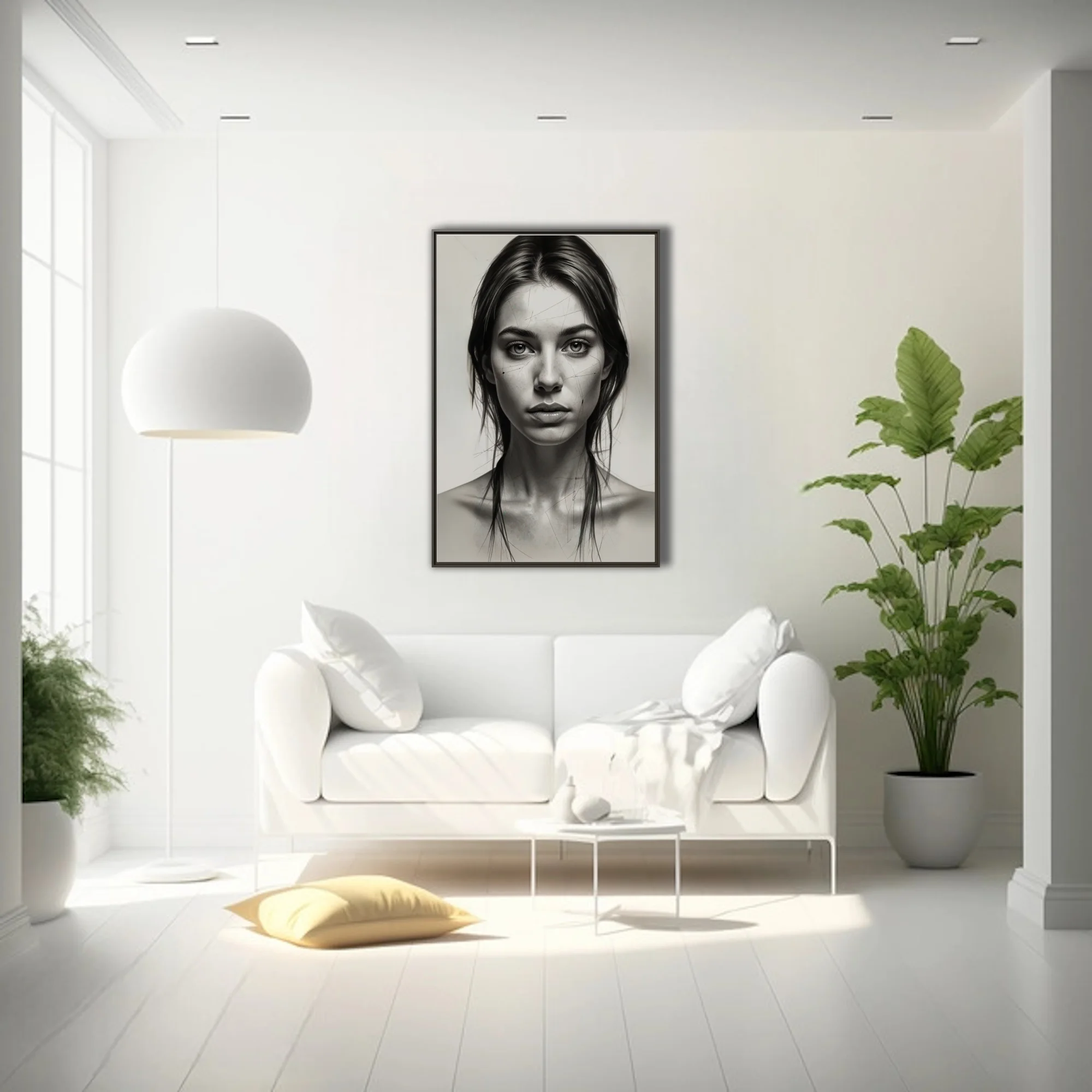 Black-and-white graphite-style portrait study with sketch lines and detail