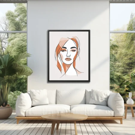 Minimalist line-art woman portrait with terracotta and blush tones