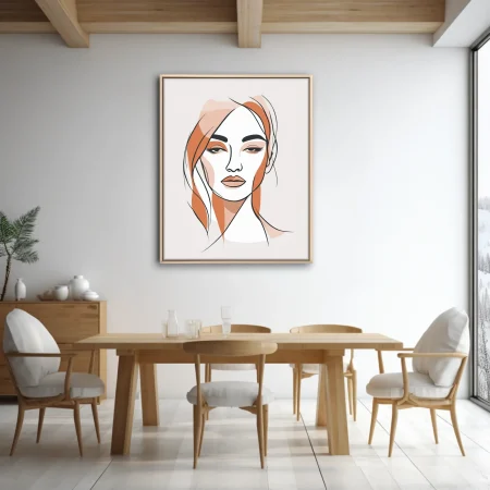 Minimalist line-art woman portrait with terracotta and blush tones