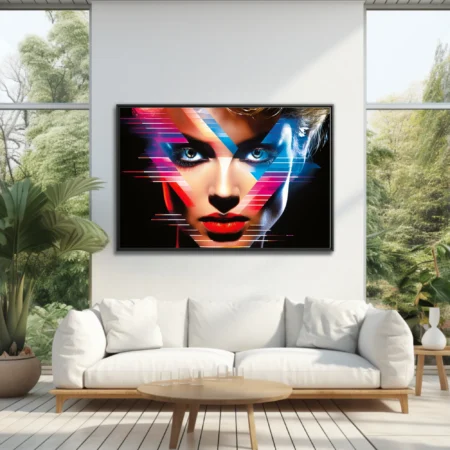Neon bold-graphic portrait with vivid geometric overlays and electric color