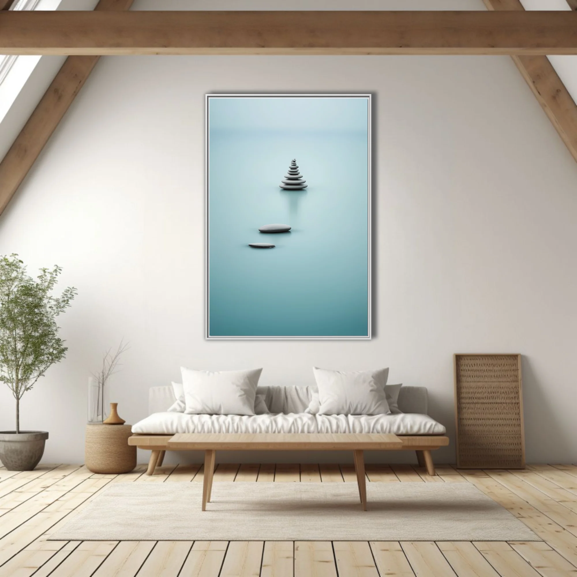 Minimalist stacked stones teal calm zen wall art print