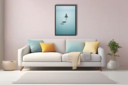 Minimalist stacked stones teal calm zen wall art print