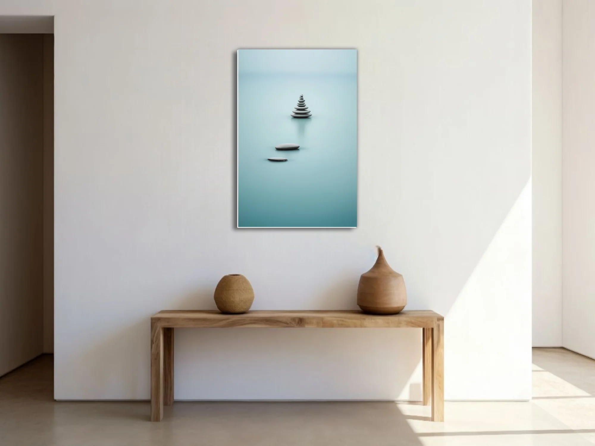 Minimalist stacked stones teal calm zen wall art print