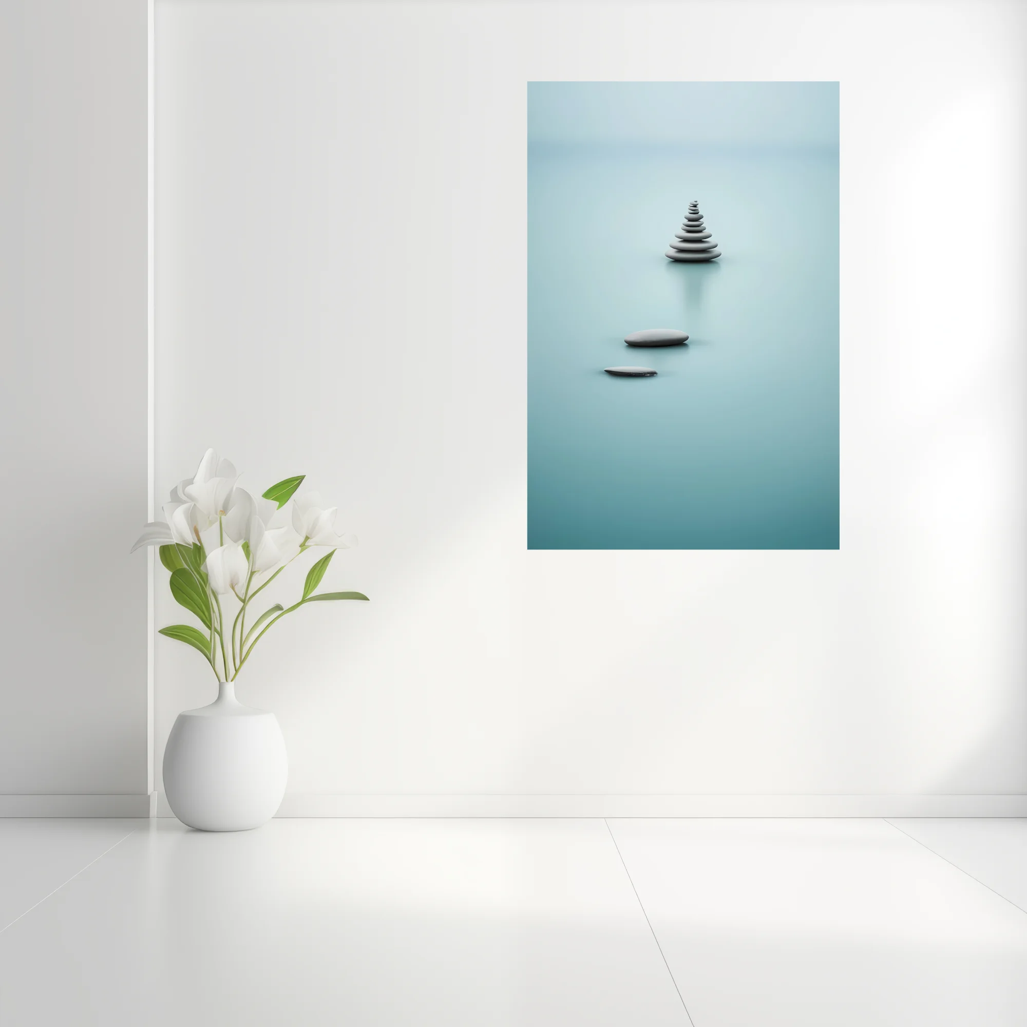 Minimalist stacked stones teal calm zen wall art print