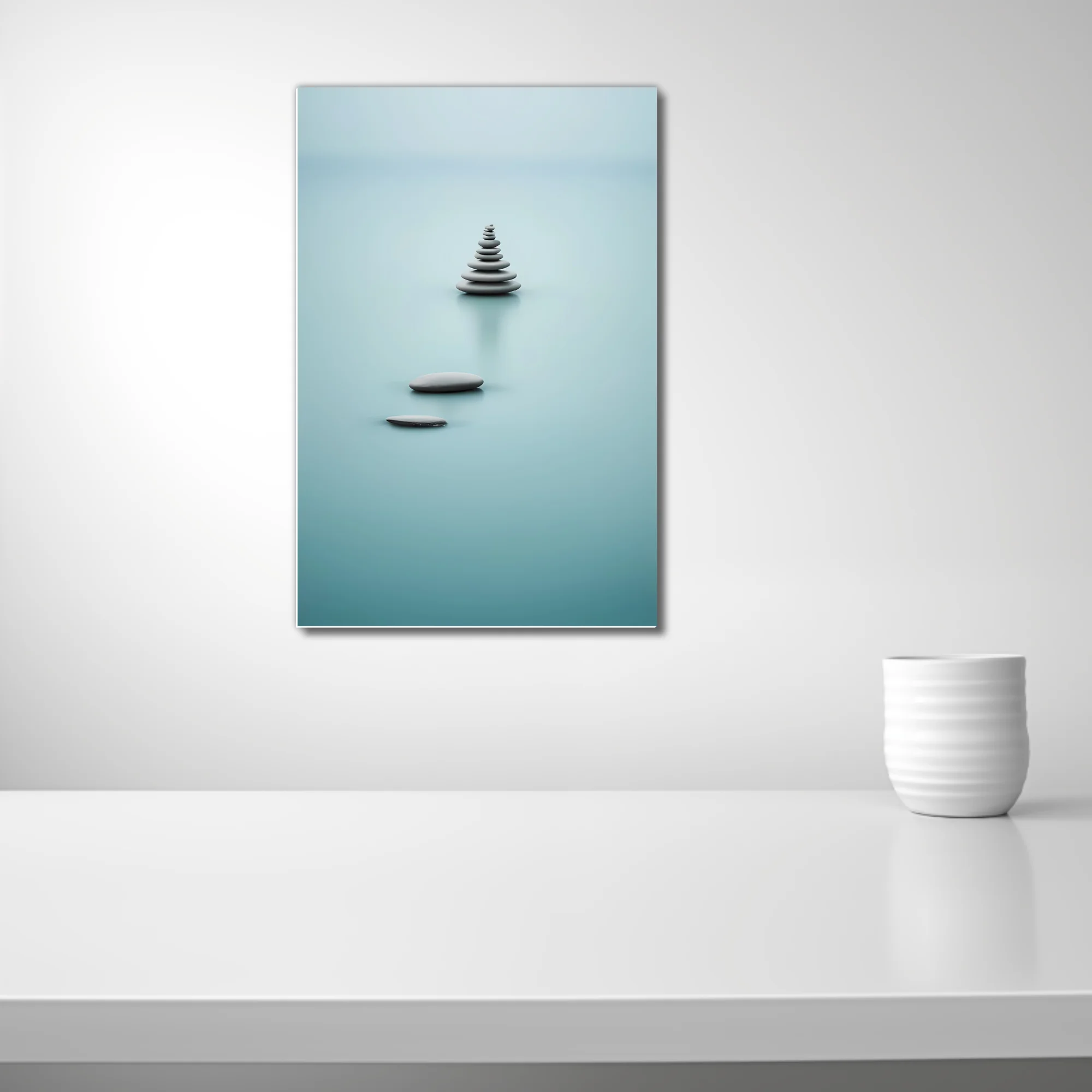 Minimalist stacked stones teal calm zen wall art print