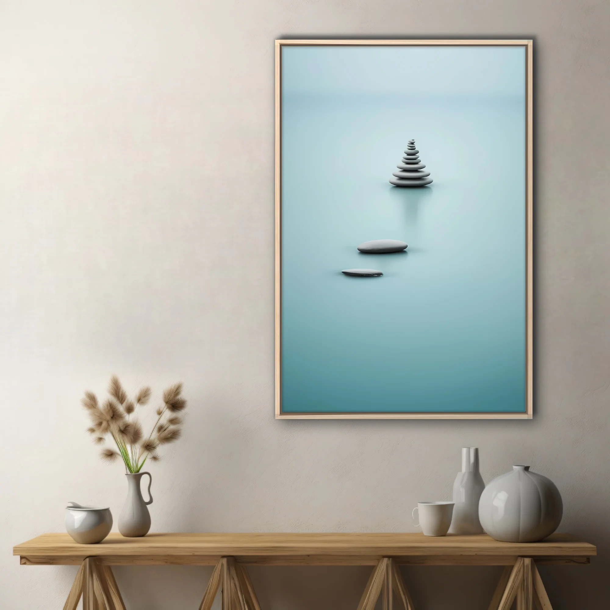Minimalist stacked stones teal calm zen wall art print